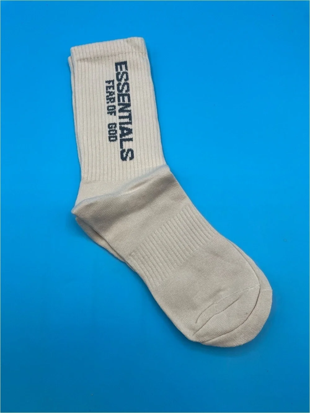 Essentials Cream Crew Socks with Navy Logo